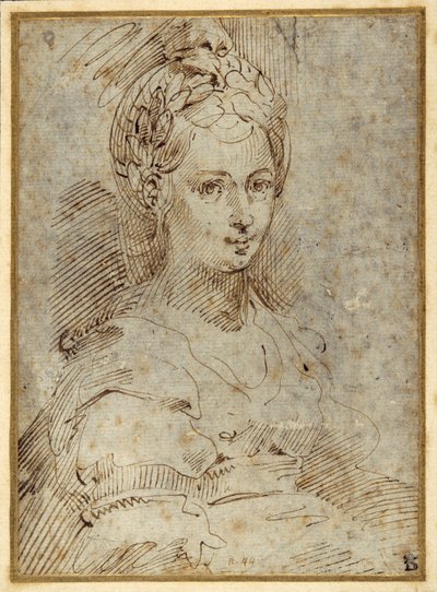 Meio comprimento de uma mulher sentada (caneta e tinta sobre papel) de Parmigianino
