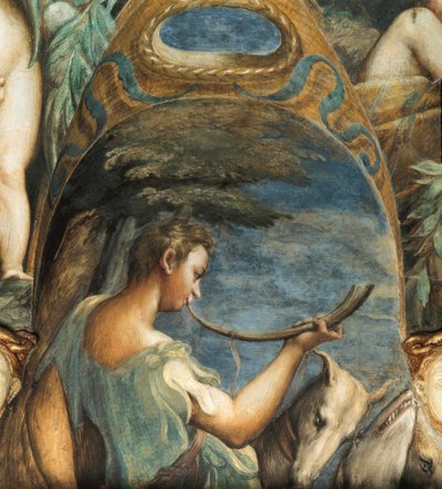 Hunter, de Mito de Diana e Actaeon, c.1524 (fesco) de Parmigianino