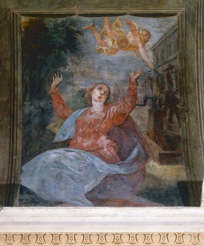 Santa Agatha, de Parmigianino (1503-1540), fresco, Igreja de San Giovanni Evangelista, Parma, Emilia-Romagna, Itália de Parmigianino