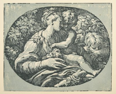 Virgem e Criança com o Menino São João (tinta (preto e azul-esverdeado) sobre papel) de Parmigianino