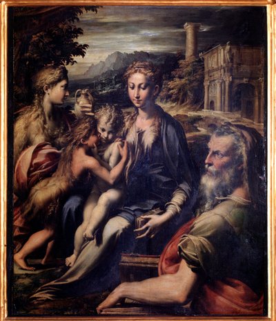 Virgem com Criança, São João Batista, Madalena e Zacarias - óleo sobre painel, c. 1530 de Parmigianino