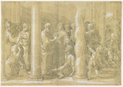 Santos Pedro e João Cura os Doentes nos Portões do Templo, c. 1530 de Parmigianino
