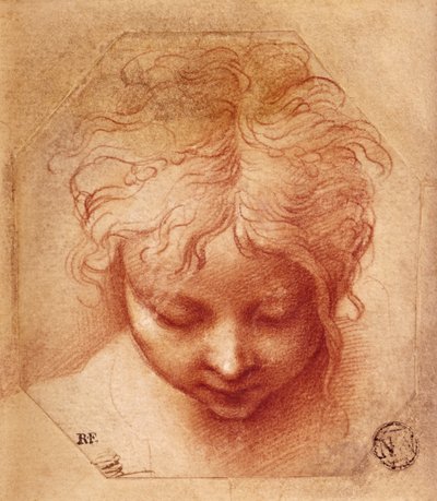 Estudo de uma cabeça (giz vermelho sobre papel) de Parmigianino