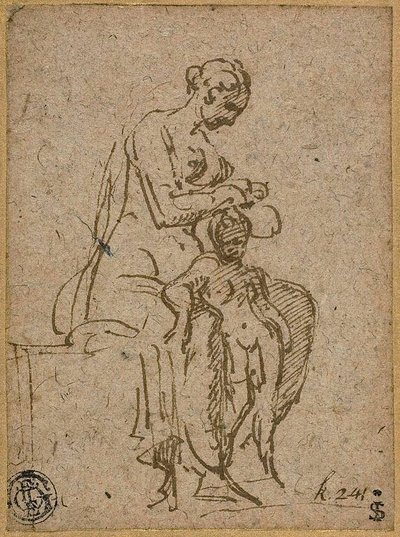 Mulher a desinfetar uma criança de Parmigianino