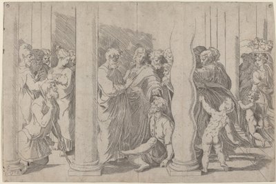 Santos Pedro e João curando o homem coxo no Golden Gate de Parmigianino after Raphael