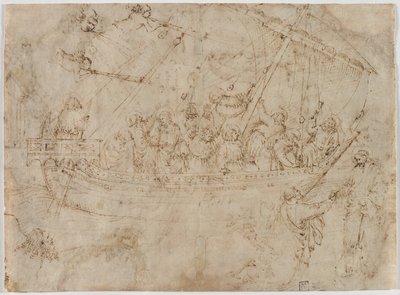 Dois Desenhos de Navios em relação à espaçonave verso, c. 1410. de Parri Spinelli