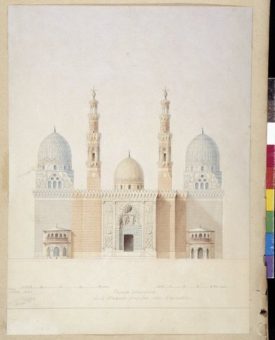 Arquitectura: projecto da fachada principal da mesquita de Alexandria. Egipto. Desenho de Pascal Coste (1787-1879) de Pascal Xavier (after) Coste