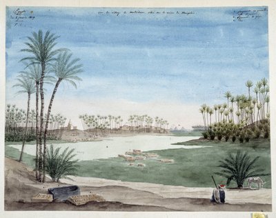Egito: Vista da vila de Metriham perto de Memphis. 1819 Desenho de Pascal Coste (1787-1879) Museu de Arqueologia do Mediterrâneo, Marselha de Pascal Xavier (after) Coste