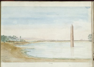Vista do Nilo e Obelisco de Sesostris I em Heliopolis, Egipto. Aguarela de Pascal Coste (1787-1879). Biblioteca Municipal de Marselha de Pascal Xavier (after) Coste