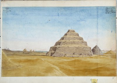 Vista das pirâmides de Sakarra. Egipto Janeiro 1819 Aguarela de Pascal Coste (1787-1879) Biblioteca Municipal de Marselha de Pascal Xavier (after) Coste