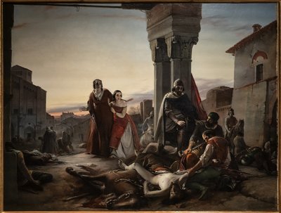 A mãe de Ricciardino Langosco que procurava o cadáver do seu filho morto durante a conquista de Pavia às mãos de Matteo Visconti em 1315 de Pasquale Massacra