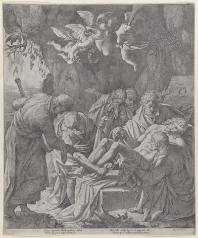 Cristo sendo colocado no sepulcro enquanto a Virgem está chorando atrás, 1600-30., 1600-30. de Pasquale Ottino