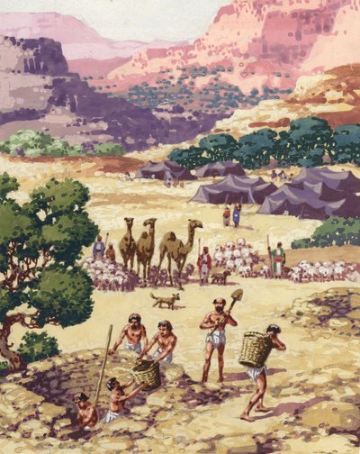 Abrão, a sua família e os seus seguidores instalam-se em Betel (guache sobre papel) de Pat (1907 95) Nicolle