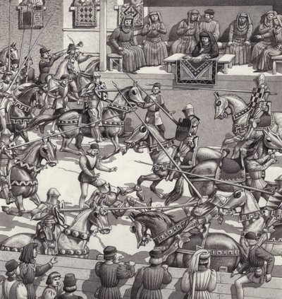 A justa em Florença no século XV (guache sobre papel) de Pat (1907-95) Nicolle