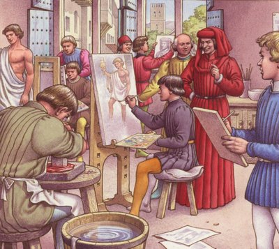 Lorenzo de Medici visita a escola de artistas (guache sobre papel) de Pat (1907 95) Nicolle