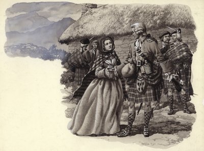 O Príncipe Carlos Stuart, o Jovem Pretendente, e Flora Macdonald (guache sobre papel) de Pat (1907 95) Nicolle