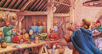 Saxões a divertir-se num típico salão de madeira de Pat (1907-95) Nicolle