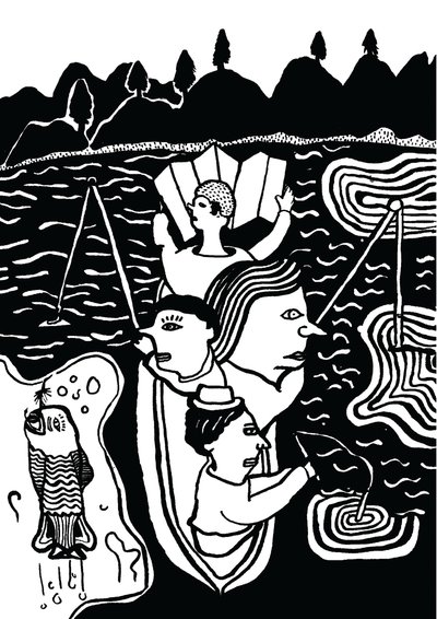 Catching A Fish, 2014 (tinta e pincel) de Pat Macdonald