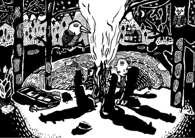 fogo no bosque, 2014 (tinta e pincel) de Pat Macdonald