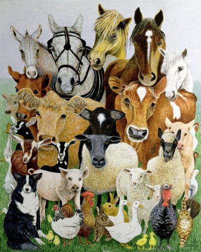 Animal Allsorts (acrílico sobre chita) de Pat Scott