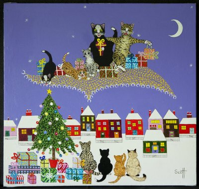 Magia de Natal (acrílico sobre chita) de Pat Scott