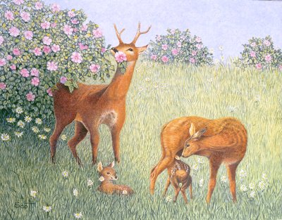 Família de veados (óleo sobre tela) de Pat Scott