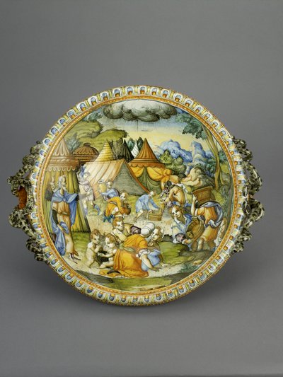 Bacia com o ajuntamento do maná, provavelmente Urbino, c.1600-20 (maiolica) de Patanazzi Workshop