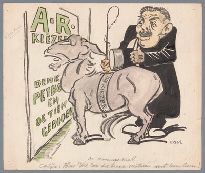 Colijn com o eleitor anti-revolucionário como burro The Dumb Ass (título no objeto) de Patricq Kroon (signed by artist)