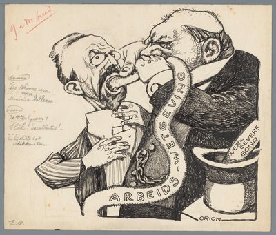 O Ministro Aalberse e o empregador
As penas limpas do Ministro Aalberse (título sobre o objecto) de Patricq Kroon (signed by artist)