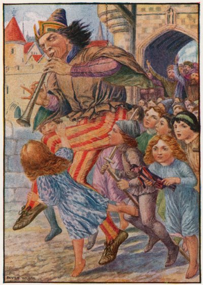 "Pára, pára!" Gritou o povo, "ele está a levar os nossos filhos!" (cor litho) de Patten Wilson
