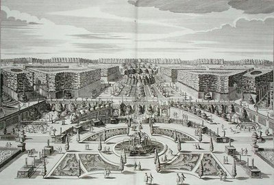 A Grande Cascata do Princely Pleasure Palace and Gardens, Berlim, gravada por Karl Remshard (1678-1735), publicada c.1711-16 (gravura) de Paul Decker