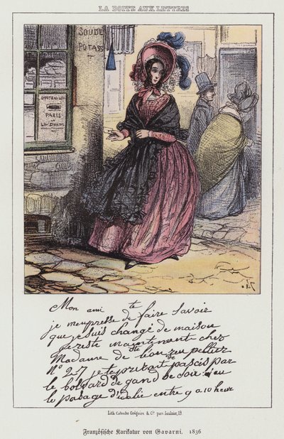 Mulher que vai postar uma carta, desenho animado francês de Paul (after) Gavarni