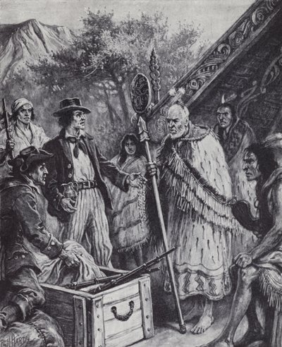 Comércio britânico com o povo Maori da Nova Zelândia de Paul (after) Hardy