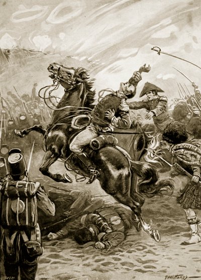 Morte de Sir Edward Pakenham, ilustração de "Batalhas do Século XIX" de Archibald Forbes, G.A. Henty e Major Arthur Griffiths (litho) de Paul (after) Hardy