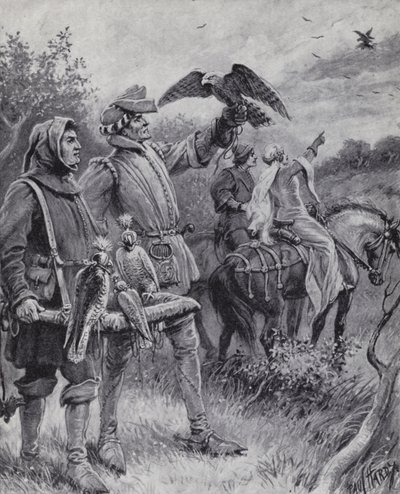 Falcoaria na Idade Média (Litho) de Paul (after) Hardy