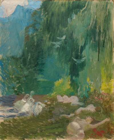 A Siesta, c.1890-1920 (óleo sobre tábua) de Paul Albert Besnard