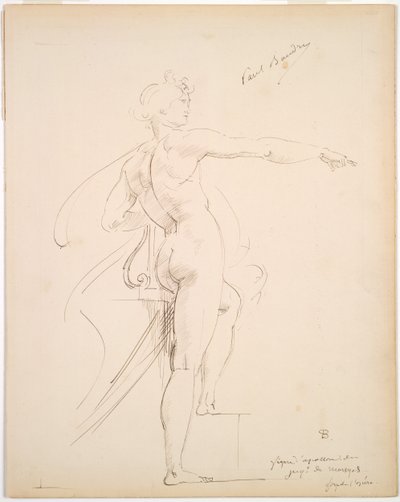 Estudo de Apollo para Marsyas (reto); Rosto de perfil (verso) de Paul Baudry