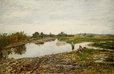 Paisagem com três figuras (óleo sobre madeira) de Paul Baum