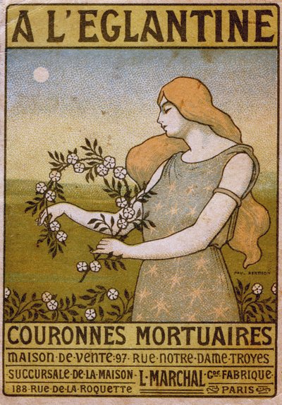 Estilo de vida. Para a rosa selvagem, troca de grinaldas funerárias, florista. Anúncio de Paul Berthon, França, c.1900 (cartaz) de Paul Berthon