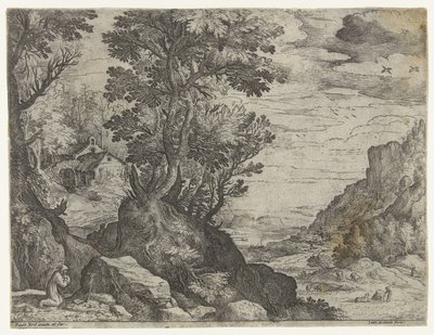 Paisagem de montanha com ermitão orante de Paul Bril