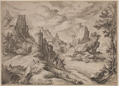 Paisagem fluvial com viajantes de Paul Bril