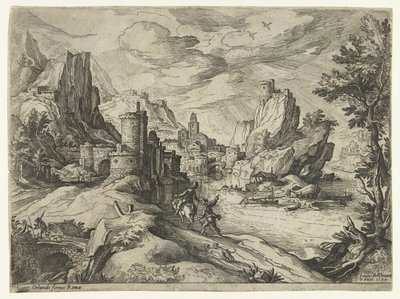 Rocky Coast na Campânia com cidade e viajantes de Paul Bril