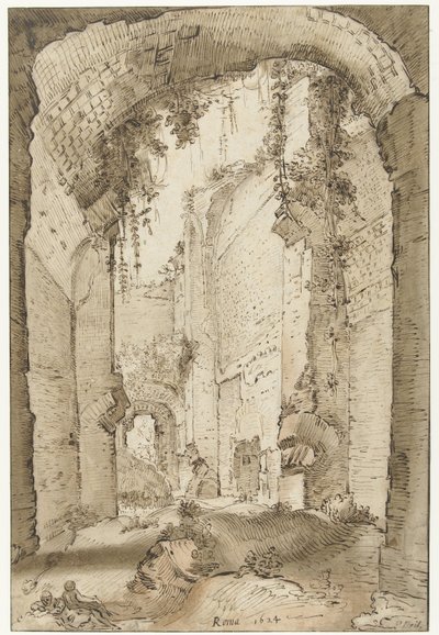 Ruínas do palácio de Septimus Severus no Palatino de Paul Bril