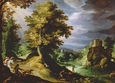 Paisagem com uma caça aos cervos, 1591 de Paul Bril
