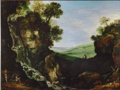 Paisagem com cascata e templo de Vesta em Tivoli de Paul Brill or Bril