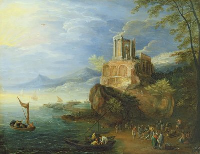 Costa do Mar com o Templo de Vesta (óleo sobre painel) de Paul Bril