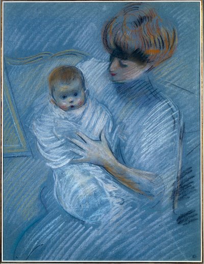 Maternidade. Desenho de Paul Helleu (1859-1927), século XX. Retrato de uma mãe com seu filho. Bayonne, Musee Bonnat de Paul Cesar Helleu