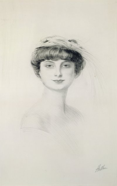 Retrato de Anna de Noailles (1876-1933) (ponto de seca no papel) de Paul Cesar Helleu