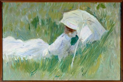 Retrato de Madame Helleu, esposa do pintor, na grama Pintura de Paul Cesar Helleu (1859-1927) antes de 1927, óleo sobre tela, Dim. 0,54x0,81 m Rouen, musee des Beaux Arts - Retrato de Madame Helleu, esposa da pintora, deitada na grama. Pintura b de Paul Cesar Helleu
