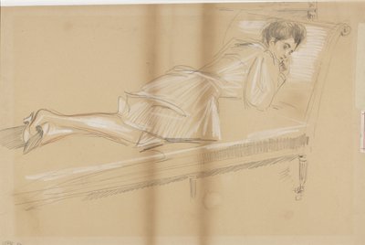 Mulher deitada para frente em um sofá de Paul Cesar Helleu